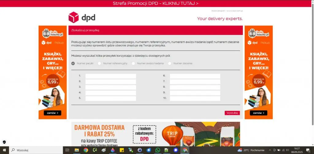 tracktrace dpd - wpisz numer przesylki